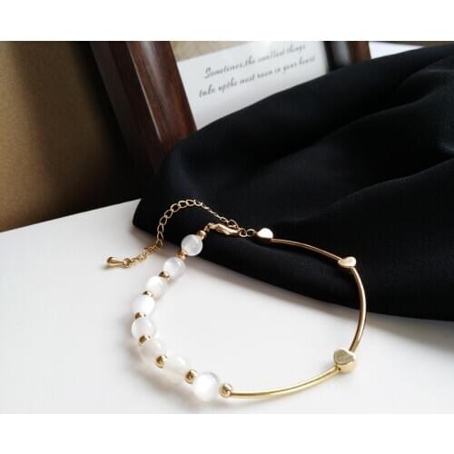 Fashion Simple Link Chain Beads Geometric Heart-shaped Opals Their Milky White Bracelets for Women Jewelry Party Accessories