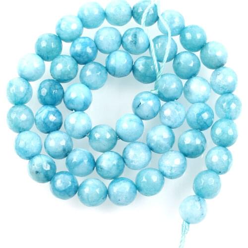 Natural Stone Beads Cut Surface Sky Blue Marble Loose Beads for Jewelry Making Needlework DIY Bracelet Strand 4-12 MM