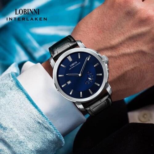 LOBINNI Top Brand Luxury Men Mechaincal Watch Genuine Leather Strap Waterproof Date Automatic Watches Relogio Masculino