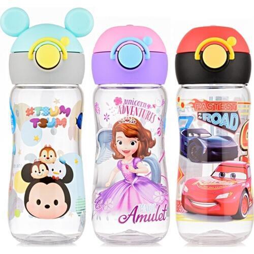 400ml Disney Childrens Cups Boys Girls Summer Plastic Cup Kindergarten Pupils Portable Leakproof Kettle