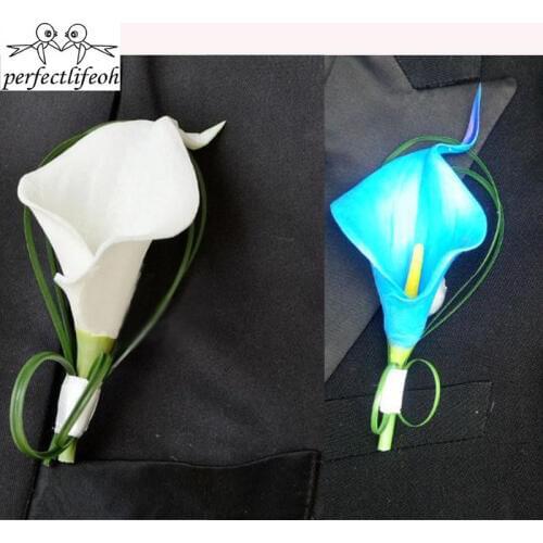 Erfectlifeoh Hand Made White Calla Lily Flower Corsage Groom Groomsman Wedding Party Man Boutonniere Pin Brooch Decoration