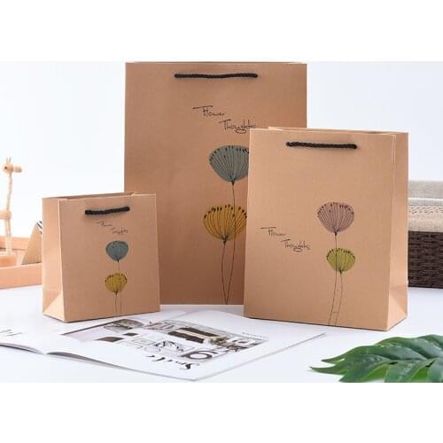 4pcs Printed Dandelion Gift Bag Kraft Packaging Handle Paper Storage Bag for Wedding Candy Favor Bag with Handle Gift Packing Ba