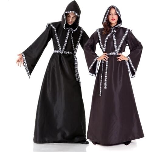 Adult Halloween Cosplay Wizard Witches Grim Reaper Costume Men and Women Couples Black Robes Costumes
