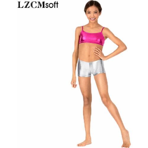 LZCMsoft Child Spandex Metallic Low Waisted Dance Briefs For Girls Shiny Silver Booty Dancing Underpants Baby Gymnastics Shorts
