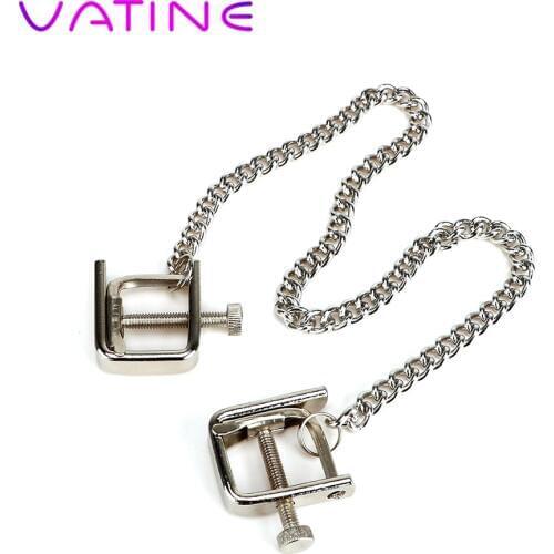 VATINE Nipple Stimulator Adult Games Nipple Clamps Stainless Steel Sex Toys for Couple Erotic Toys Breast Clips Metal Chain