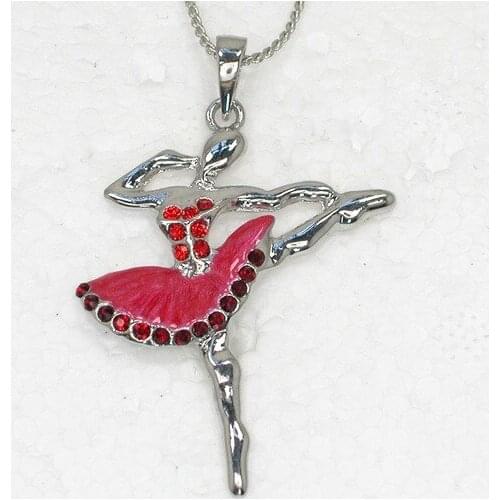 Fashion Red Rhinestone Enameling Ballet Pendant Necklace Chain jewelry F404 C