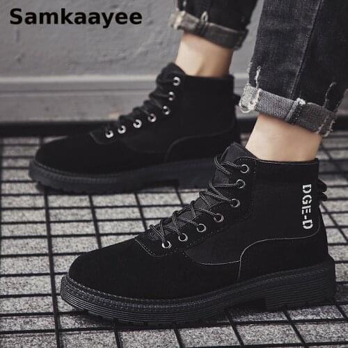 Size 39-44 Mens Martin Boots Spring Autumn Male Ankle Botas Lace-Up Shoes High Top Letter Motorcycle Booties Work Zapatos Y30