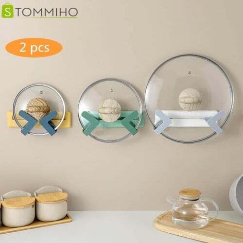 STOMMIHO 2PCS Wall-mounted Adjustable Pot Lid Rack Punch-free Multifunctional Cover Kitchen Storage Organizer Space-Saving Rack