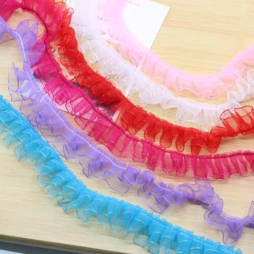 New 1Meter Multicolor 2-layer Pleated Organza Lace Ribbon Gathered Mesh Fabric Handmade DIY Wedding Dress Lace Trim Sewing Craft