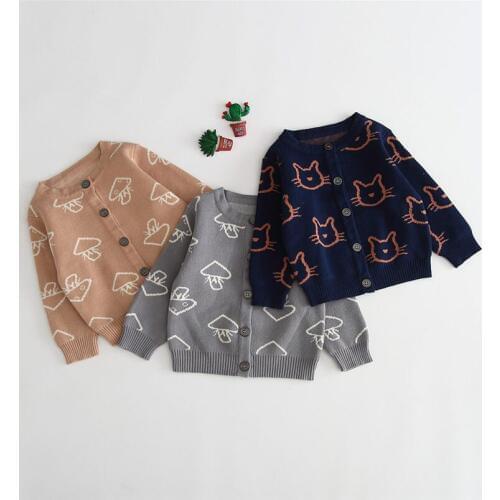 Adorable little boys sweater autumn winter cotton knitted cartoon cat/mashroom pattern toddler boys outwear clothing 0-24m