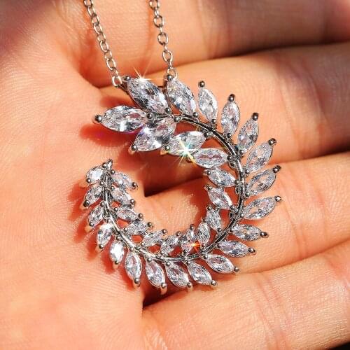 Bling Zircon Stone Leaf Cute Silver Color Pendant Long Chain Necklace Choker For Women Fashion Jewelry 2021 New