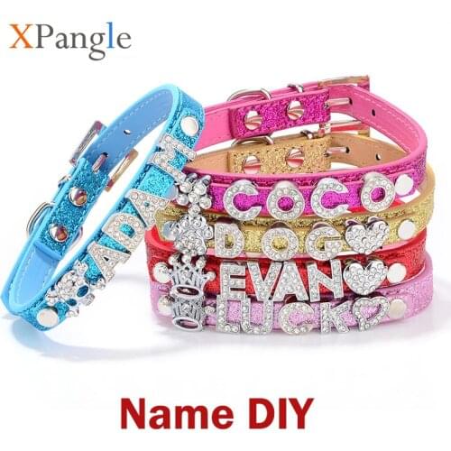 Personalized Dog Collar Tag Name Custom Rhinestones Dog Collars for Small Medium Dogs Cats Leather Necklace Bulldog Accessories