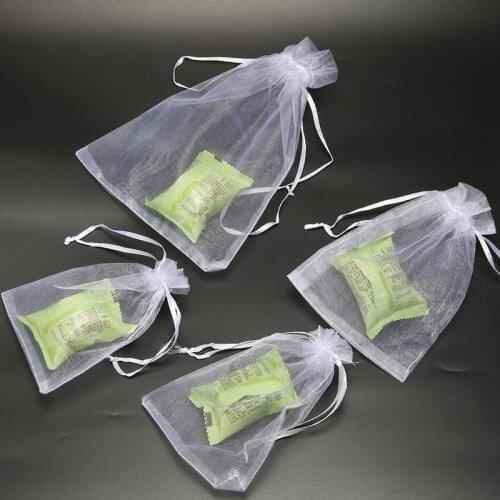 10pcs/lot White Organza Gift Bags Organza Drawstring Pouches Candy Dragee Sanck Favor Bag Chocolate Wedding Bonbonniere Bags