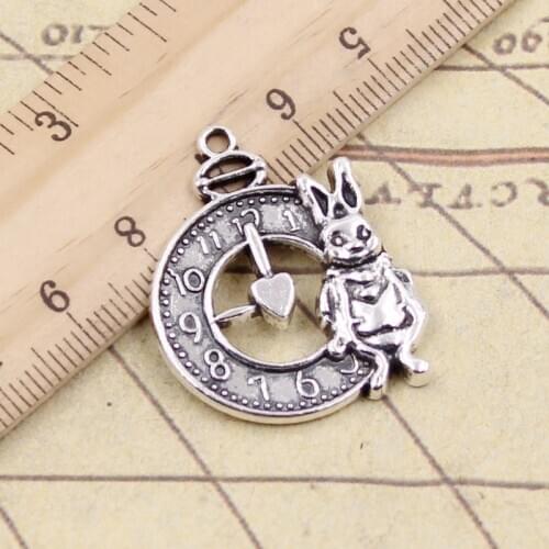10pcs Charms Rabbit Clock 32x25mm Tibetan Silver Color Pendants Antique Jewelry Making DIY Handmade Craft