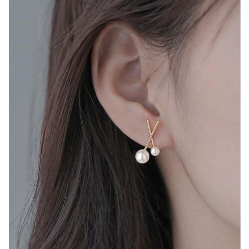 Korean Womens Earrings Pearl Pendant Earrings for Women Geometric Gold Colour Drop Hanging Earrings Female Jewelry 2021 Trend