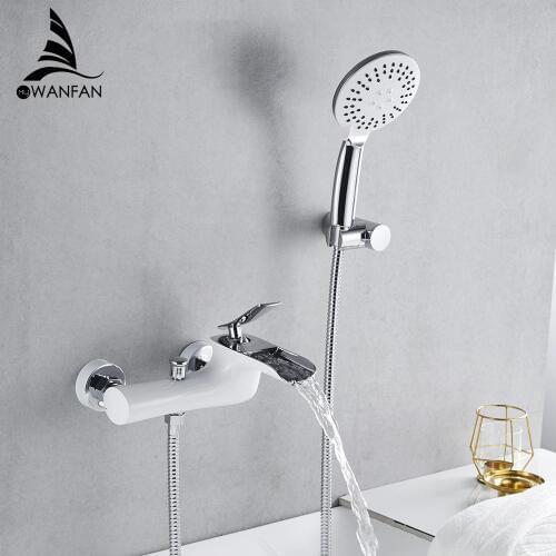 Bathtub Faucets Chrome Bath Shower Set White Shower Set Bathtub Mixer Tap Dual Contral Shower Wall Mounted For Bathroom WF-6019