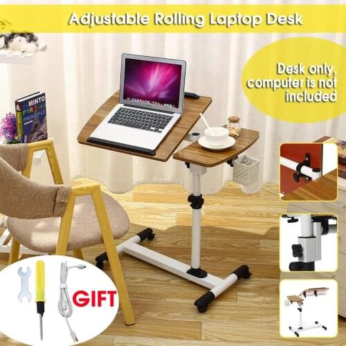 360 Degrees Adjustable Angle & Height Rolling Notebook Laptop Desk Stand Over Bed Sofa Table