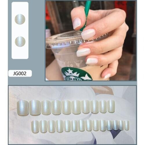 Bridal Pearl White French False Nails Manicure Head Press on Fake Nails Tips Daily Office Finger Wear with Glue Sticker