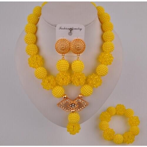 Swell Nigerian Wedding African Beads Yellow Jewelry Set ZCQ01-3