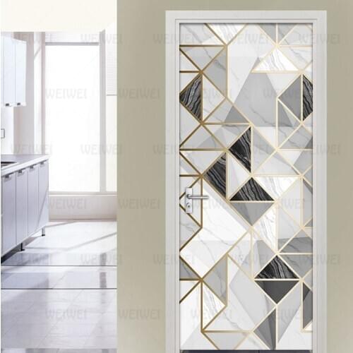 Geometric Marble Pattern Waterproof Self-adhesive Door Sticker Wallpaper Living Room Bedroom Door Mural Wall Decals Home Decor