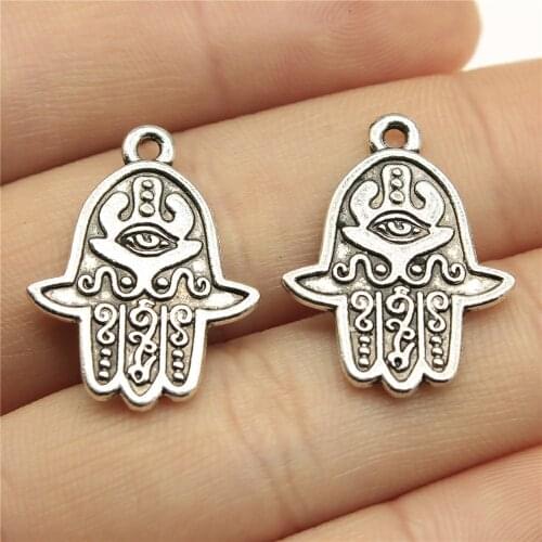 WYSIWYG 10pcs 24x19mm Charm Hamsa Hand 2 Colors Hamsa Hand Charms Double Sided Hamsa Hand Pendant Charms For Jewelry Making