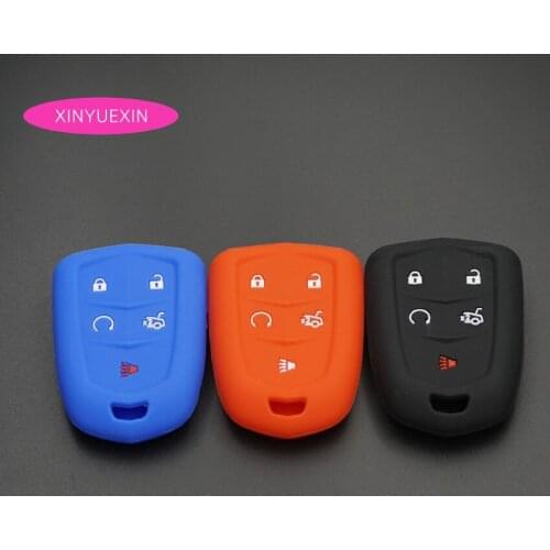 Xinyuexin Silicone Car Key Cover FOB Case For Cadillac CTS SRX SLS 5 button Smart Remote Key Case Fob Cover Car-styling No Logo