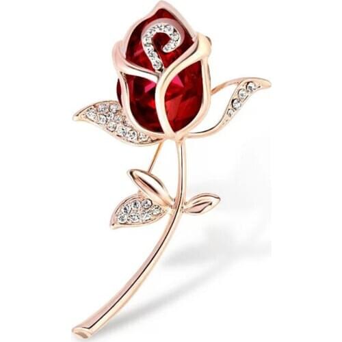AWAYTR Fashion Rose Rhinestone Big Flower Womens Brooch Pins Elegant Delicate Coat Banquet Gifts Brosh Jewelry Accessories