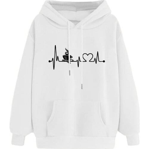 Hoodie Womens Fashion Casual Heartbeat Print Hoodies Loose Sports Tops Hoodie Oversize Korean Fashion Autumn 2021 худи оверсайз