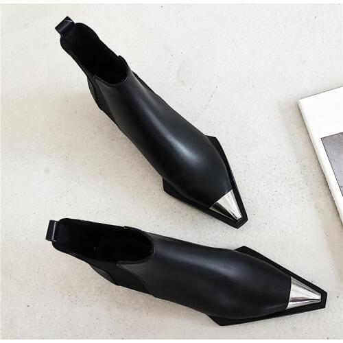 MORAZORA Natural Genuine leather boots women metal pointed toe ladies ankle boots for women square heels spring autumn shoes
