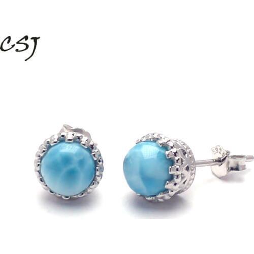 CSJ Simple Natural Blue Larimar Earring Sterling 925 Silver High Quality Larimar Fine Jewelry Women Wedding Party Gift