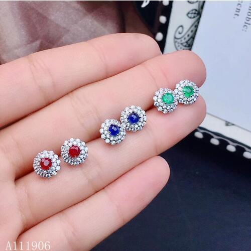 KJJEAXCMY boutique jewelry 925 sterling silver inlaid natural ruby sapphire emerald female earrings support review new luxury