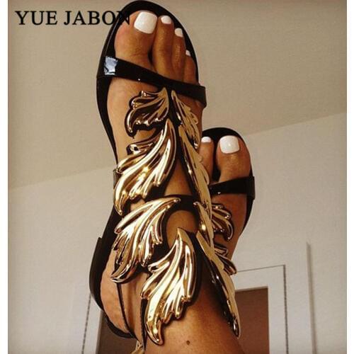 Leaves Flip Flops Womens Sandals Fashion Silver Gold Angel Wings Lady Flats Sandals Shoes Rome Designed Slippers Shoes size 42