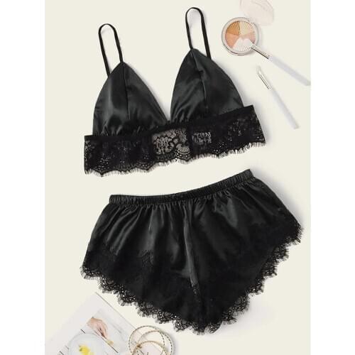 Plus Size New Sleepwear Lace Erotic Sexy Lingerie Satin Silk Women Sexy Underwear Set Porno Mujer Babydolls Comfortable Costumes