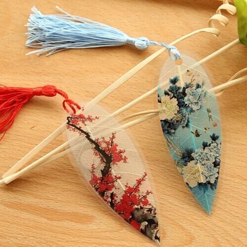 1pc Cute Classical Elegance Creative tassel Bookmark Chinese wind natural Collectibles leaves vein Bookmarks Creative Stationery