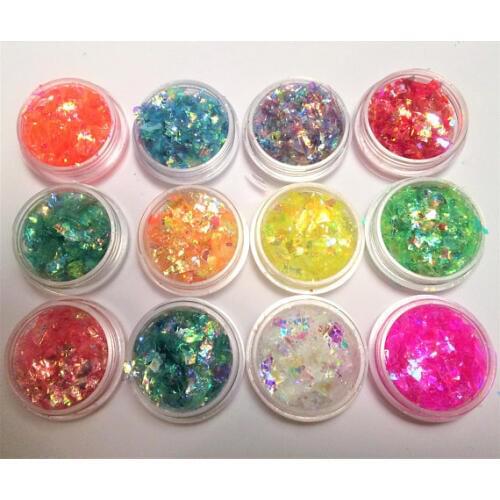 12 Boxes Iridescent Candy nail art Unicorn Crushed maylar flakes, mermaids flakes Broken Glass Mirror flakes decoration