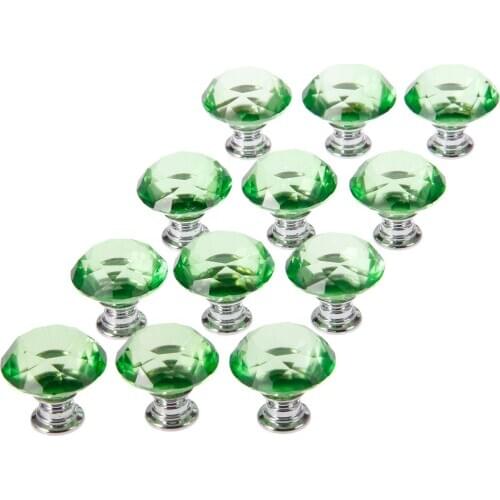 12Pcs 30mm Pull Knobs Crystal Glass Knob Diamond Shape Drawer Pull Handles Kitchen Door Wardrobe Hardware