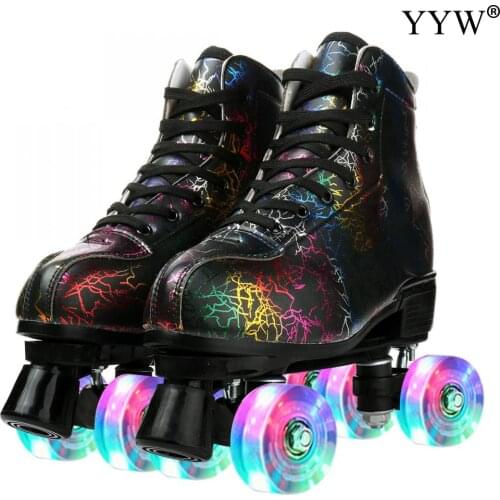 2021 Quad Roller Skates Women Adult Beginner Outdoor Sliding Quality Microfiber PU Leather ABEC-5 Pu 4 Wheels Skating Flashing