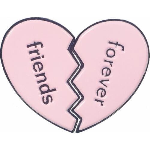 Friends Forever Enamel Pin Best Friend Series Pink Heart brooch Denim Jeans shirt bag Friendship gift for Best friends
