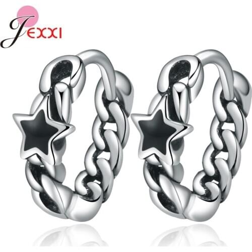 Fast Delivery Women Girls Punk Style Hoop Earrings 925 Sterling Silver Vintage Star Pendant Chain Earring Hoops For Sale