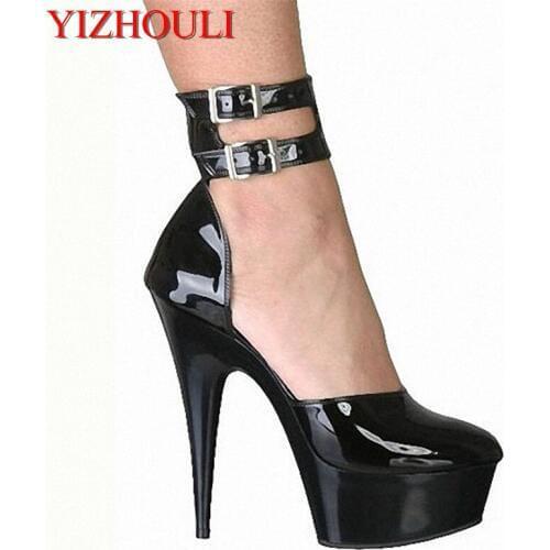 Black Ankle Strap Style 15cm High Heel Sandals Platforms Pole Dance Model Shoes 6 inch cover heel womens shoes
