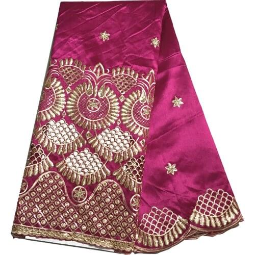 Fushcia Pink 5 Yards Gold Paillette Sequince George Lace Fabric Embroideried Mesh Women Evening Party Dress Sewing KRL-91202