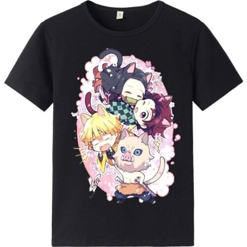 Demon Slayer Anime Peripheral Two-dimensional Short-sleeved Student Clothes Kazomon Tanjiro Men and Women T-shirt Black Tide