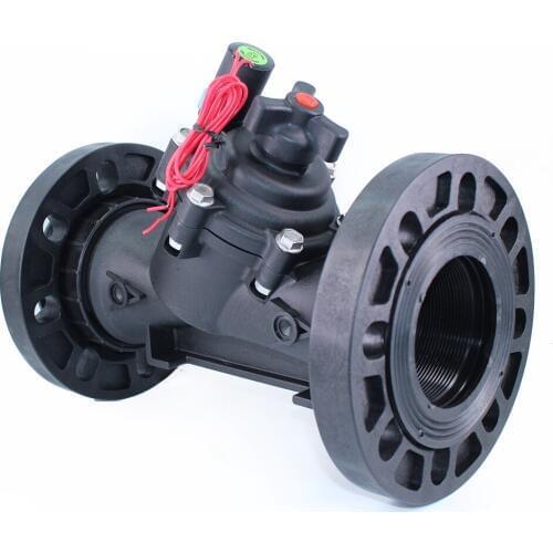 Electromagnetically controlled high performance plastic hydraulic control valve / with external manual switch / with flange