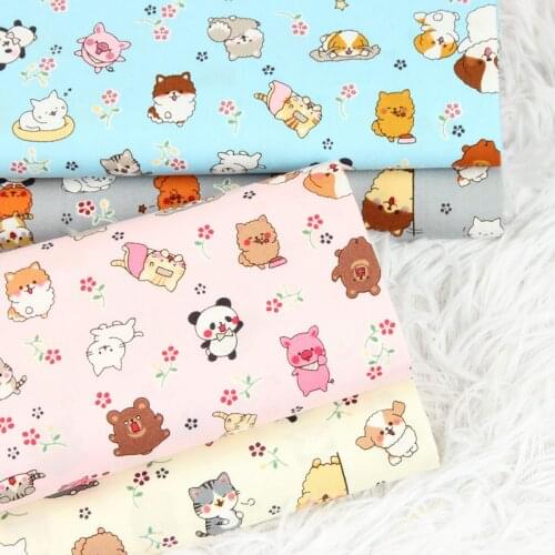 Half Yard Import Plain Cotton Fabric Bottom With Cute Animals Print Handmade DIY Garment Dress Material 100% Cotton