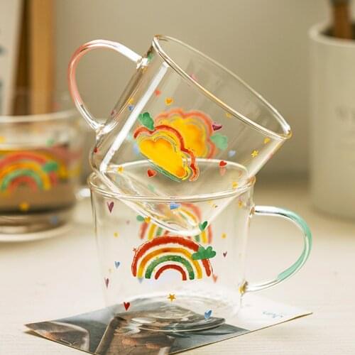 500ml Rainbow Cloud Glass Cup Microwave Safe Mug For Milk Water Coffee Kitchen Drinkware Party Transparent Beer Mug