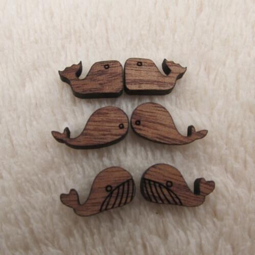Laser Cut Unfinished Wooden Cabochon Sea Animal whales Jewerly Accessory For DIY Handmade Earring Stud Pin