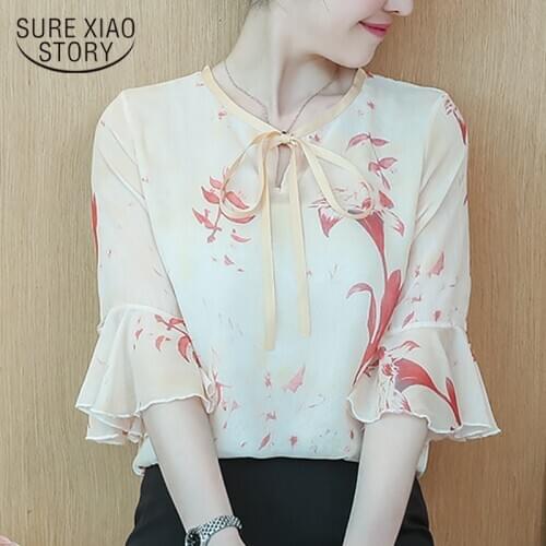 Fashion Short Sleeve Summer Floral Women Tops Sweet Loose-Fit Half-sleeve Shirts Bell Sleeve 2021 Women Blouses Female 8615 50