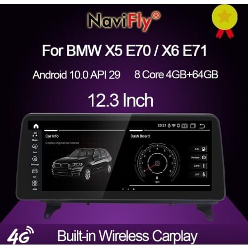 NaviFly 12.3" 10.25" Android 10.0 Car DVD GPS Player For BMW X5 E70/X6 E71 (2007-2013) CCC/CIC MSM8953 4G+64G 1920*720 Carplay
