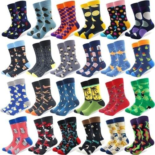 1 Pair Combed Cotton Fashion Hip Hop Men Socks Harajuku Fruit Avocado Skateboard Cartoon Animal Happy Socks Funny Sokken