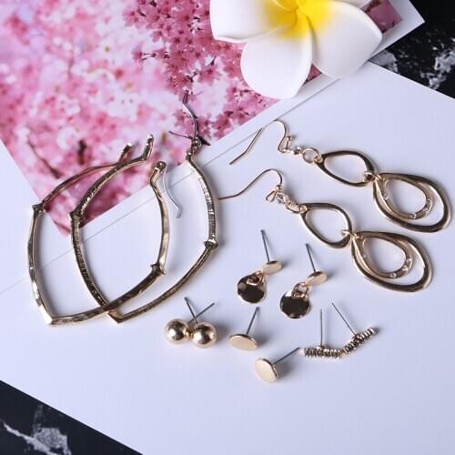 Europe And America New Irregular Metal Studs Fashion Geometric Exaggerated Wind Earrings Six-Piece Set Of Jewelry